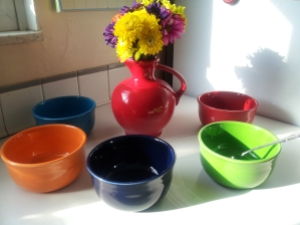 Bowl Multiples with Red Vase